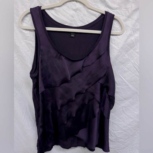 Ann Taylor Layered Tank Top Scoop Neck Lined Stretch Purple Satin Women Large - Picture 2 of 9